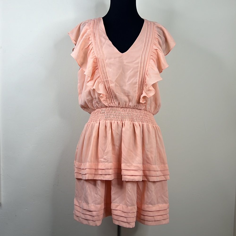 EMMIE ROSE Blush Pink Ruffle Tiered Mini Dress S - Picture 4 of 10